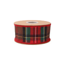 2 1/2" Wired Dupioni Ribbon | Red/Brown Plaid w/ Red Fused Dupioni Backing | 10 Yard Roll