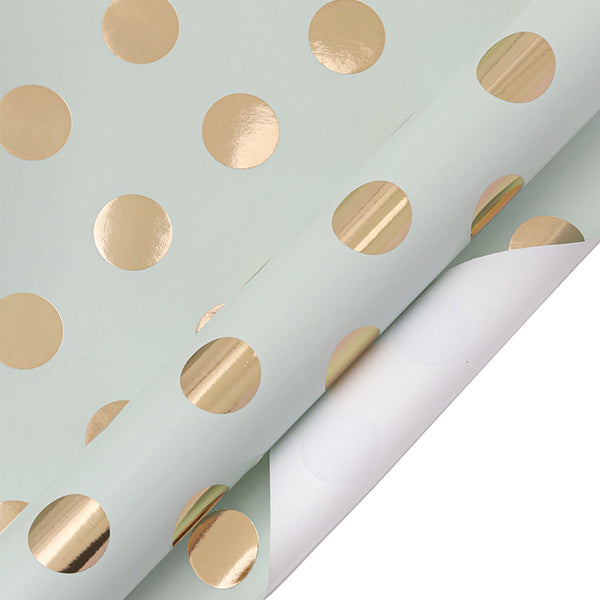 17" x 33' Mini Wrapping Paper | Blue w/ Gold Metallic Polka Dot