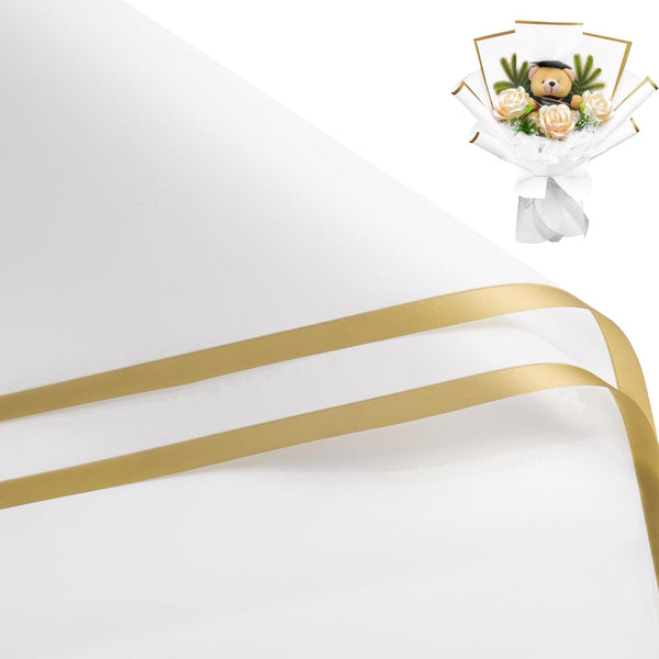58x58cm Matte Floral Sheets with Gold Edge | White | 50-pcs Bag