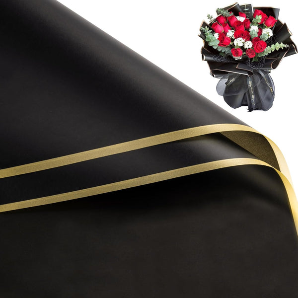 58x58cm Matte Floral Sheets with Gold Edge | Black | 50-pcs Bag