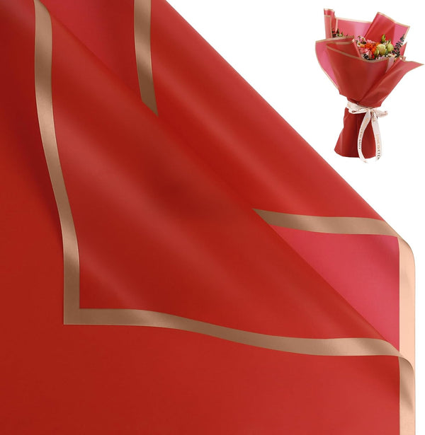 58x58cm Matte Floral Sheets with Gold Edge | Red | 50-pcs Bag