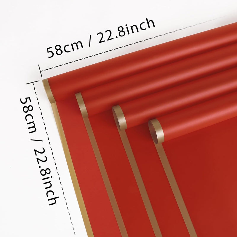 58x58cm Matte Floral Sheets with Gold Edge | Red | 50-pcs Bag
