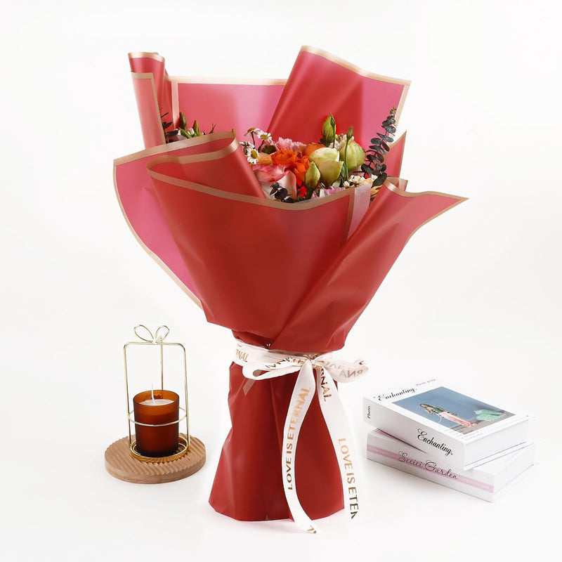 58x58cm Matte Floral Sheets with Gold Edge | Red | 50-pcs Bag