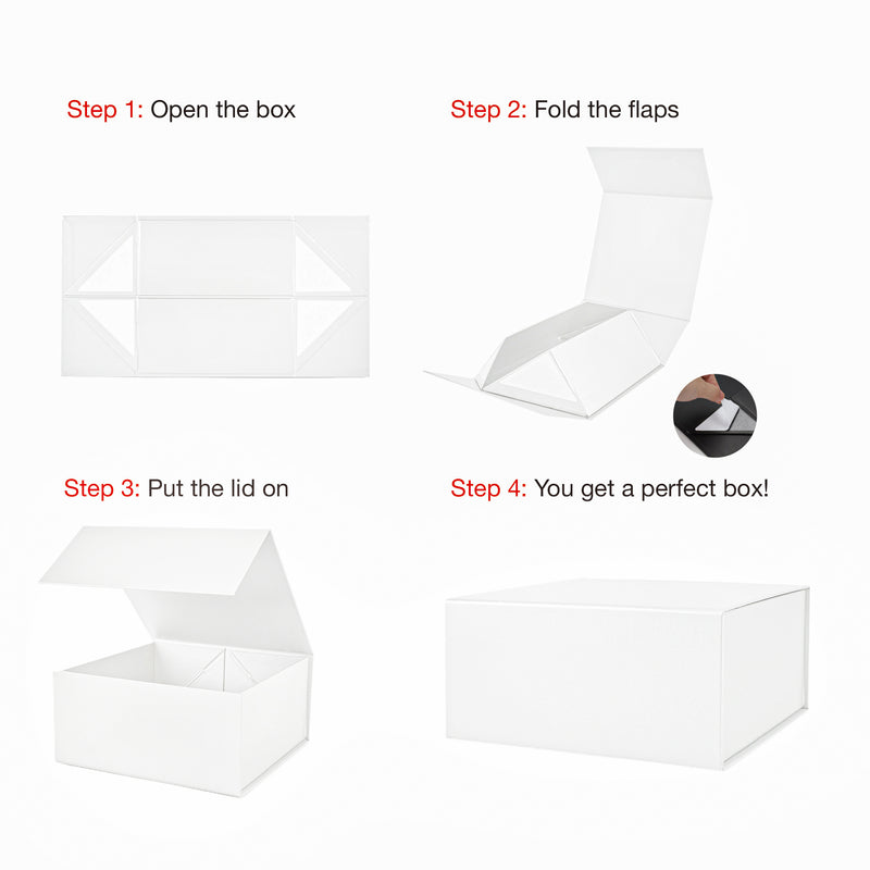 8" x 8" x 4" Collapsable Gift Box w/ Magnetic Square Flap Lid | White