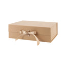 14" x 9" x 4.3" Collapsable Gift Box w/ Satin Ribbon & Magnetic Square Flap Lid | Kraft