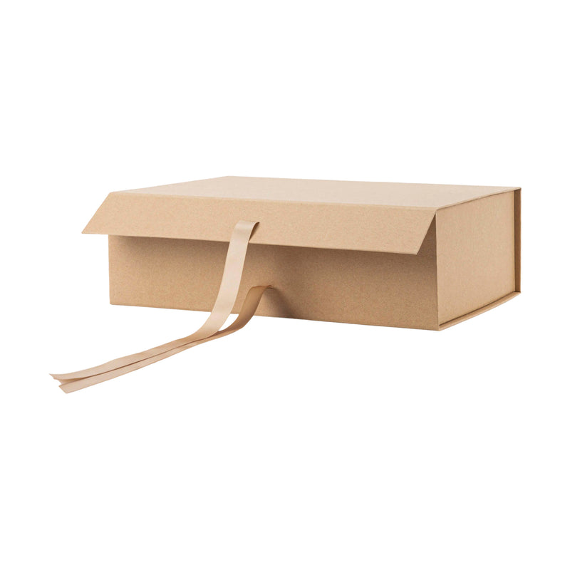 14" x 9" x 4.3" Collapsable Gift Box w/ Satin Ribbon & Magnetic Square Flap Lid | Kraft