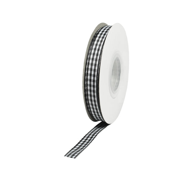 3/8" Gingham Check Ribbon | Black (030)/White (029) | 25 Yard Roll