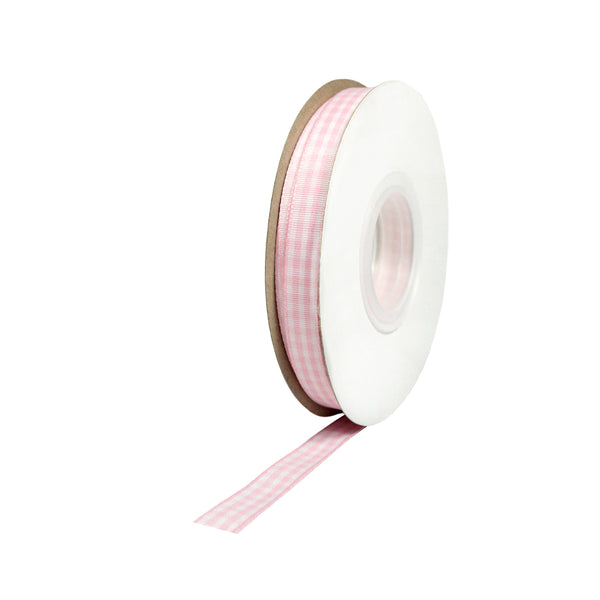 3/8" Gingham Check Ribbon | Lt Pink (117)/White (029) | 25 Yard Roll