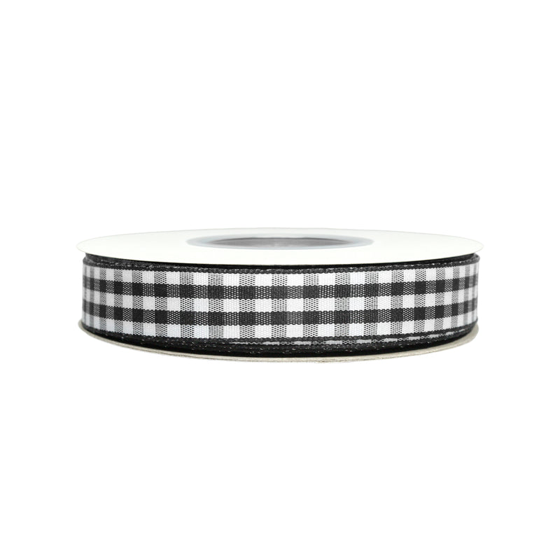5/8" Gingham Check Ribbon | Black (030)/White (029) | 25 Yard Roll