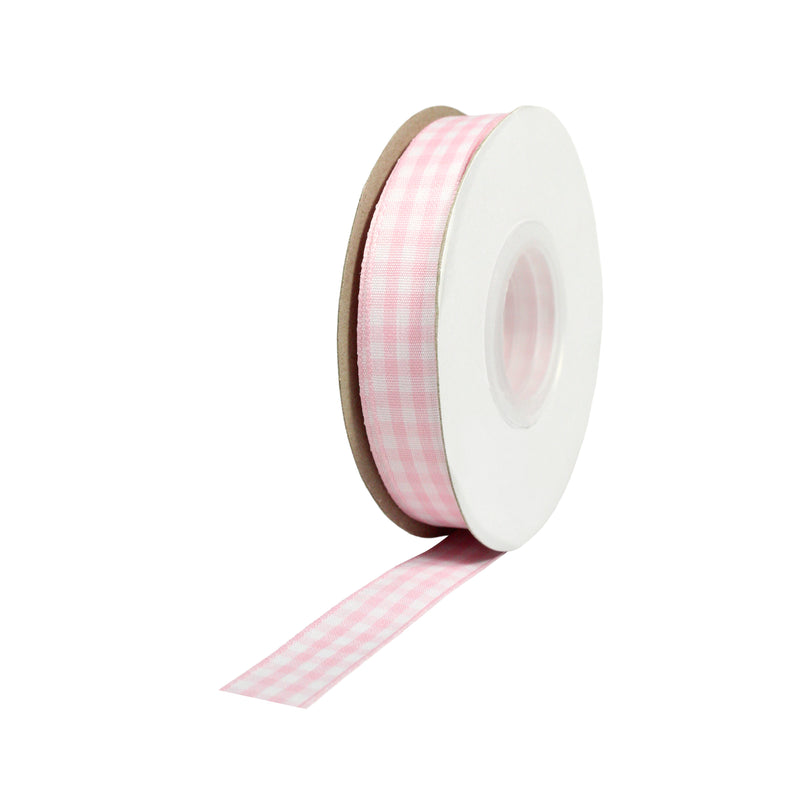 5/8" Gingham Check Ribbon | Lt Pink (117)/White (029) | 25 Yard Roll