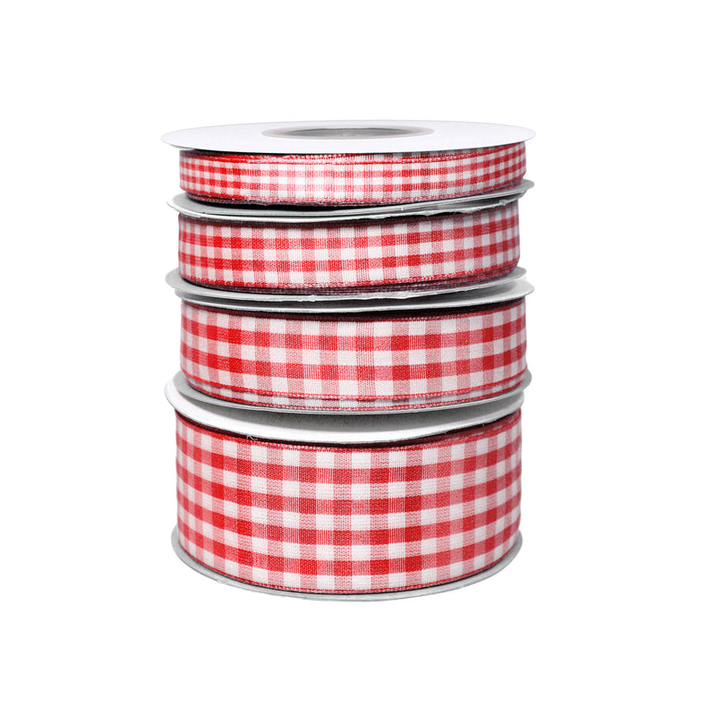 7/8" Gingham Check Ribbon | Red (250)/White (029) | 25 Yard Roll