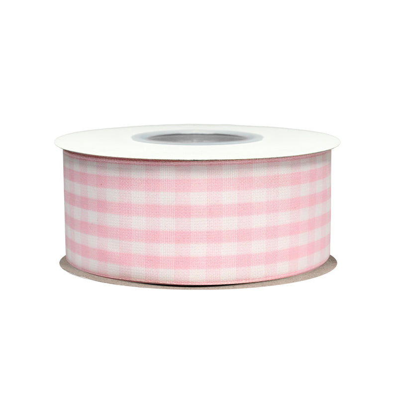 1 1/2" Gingham Check Ribbon | Lt Pink (117)/White (029) | 25 Yard Roll