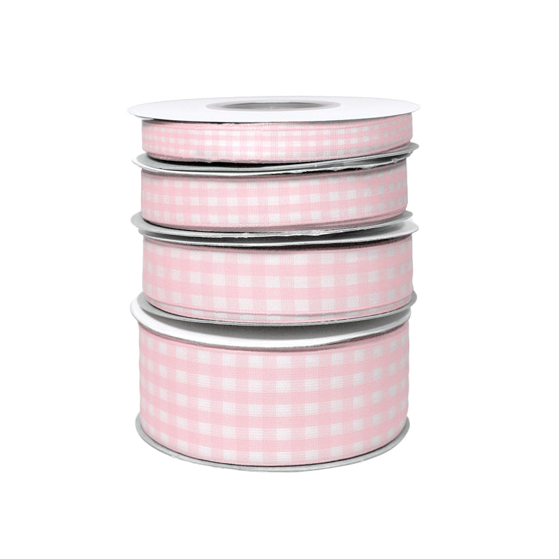 1 1/2" Gingham Check Ribbon | Lt Pink (117)/White (029) | 25 Yard Roll