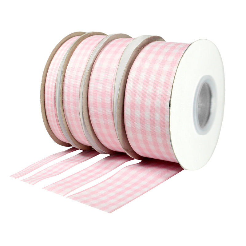 1 1/2" Gingham Check Ribbon | Lt Pink (117)/White (029) | 25 Yard Roll