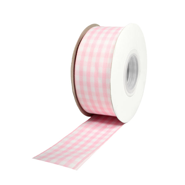 1 1/2" Gingham Check Ribbon | Lt Pink (117)/White (029) | 25 Yard Roll