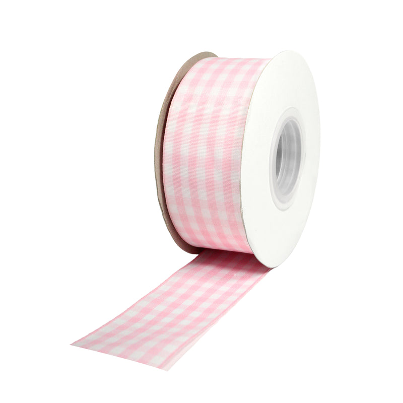 1 1/2" Gingham Check Ribbon | Lt Pink (117)/White (029) | 25 Yard Roll