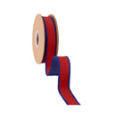 1" Wired Dupioni Ribbon | Red w/ Navy Blue Piping and Backing | 10 Yard Roll
