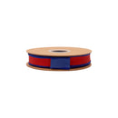 1" Wired Dupioni Ribbon | Red w/ Navy Blue Piping and Backing | 10 Yard Roll
