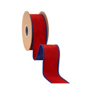 1 1/2" Wired Dupioni Ribbon | Red w/ Navy Blue Backing | 10 Yard Roll
