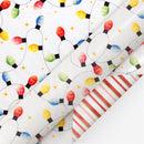 24" x 417' Reversible Holiday Wrapping Paper Half Ream | Festive Lights/Pink and Red on White Diagonal Stripe