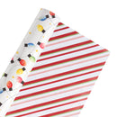 24" x 417' Reversible Holiday Wrapping Paper Half Ream | Festive Lights/Pink and Red on White Diagonal Stripe