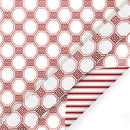 24" x 417' Reversible Holiday Wrapping Paper Half Ream | Red and White Harlequin Greek Key/Red White Stripe