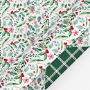 24" x 417' Reversible Holiday Wrapping Paper Half Ream | Watercolor Holly/Green and White Lattice