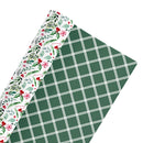 24" x 417' Reversible Holiday Wrapping Paper Half Ream | Watercolor Holly/Green and White Lattice