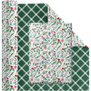 24" x 417' Reversible Holiday Wrapping Paper Half Ream | Watercolor Holly/Green and White Lattice
