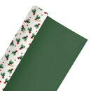 24" x 417' Reversible Holiday Wrapping Paper Half Ream | Vintage Holly/Green Metallic Solids