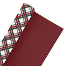 24" x 417' Reversible Holiday Wrapping Paper Half Ream | Vintage Diagonal Plaid/Red Metallic
