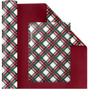 24" x 417' Reversible Holiday Wrapping Paper Half Ream | Vintage Diagonal Plaid/Red Metallic