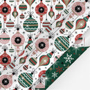 24" x 417" Reversible Holiday Wrapping Paper Half Ream | Retro Ornaments/Retro Snowflakes and Stars