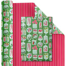 24" x 417' Reversible Holiday Wrapping Paper Half Ream | Sweet Treats/Pink and Red Diagonal Stripes