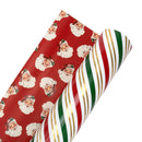 24" x 417' Holiday Reversible Metallic Wrapping Paper Half Ream | Holiday Stripe and Vintage Santa Faces