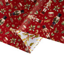 24" x 417' Holiday Reversible Metallic Wrapping Paper Half Ream | Holly Nutcracker and Gold Holiday Scroll