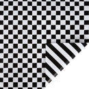 24" x 417' Holiday Reversible Wrapping Paper Half Ream | Black/White Checked and Black/White Stripe