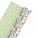 24" x 417' Reversible Wrapping Paper Half Ream | Bright Blooms w/ Green Herringbone