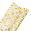 24" x 417' Holiday Reversible Metallic Wrapping Paper Half Ream | Gold Damask and Gold Bows