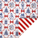 24" x 417' Holiday Reversible Wrapping Paper Half Ream | Christmas Icons and Bows and Red/White Diagonal Stripe