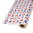 24" x 417' Holiday Reversible Wrapping Paper Half Ream | Christmas Icons and Bows and Red/White Diagonal Stripe