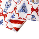 24" x 417' Holiday Reversible Wrapping Paper Half Ream | Christmas Icons and Bows and Red/White Diagonal Stripe