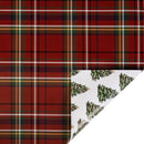 24" x 417' Holiday Reversible Wrapping Paper Half Ream | Traditional Tartan Plaid and Decorated Trees