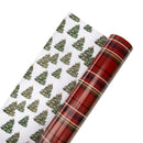 24" x 417' Holiday Reversible Wrapping Paper Half Ream | Traditional Tartan Plaid and Decorated Trees