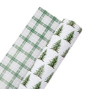 24" x 417' Holiday Reversible Wrapping Paper Half Ream | All-over Trees and Green/White Plaid