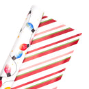 30" x 10' Reversible Holiday Wrapping Paper | Festive Lights/Pink and Red on White Diagonal Stripe
