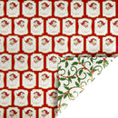 30" x 10' Holiday Reversible Metallic Wrapping Paper | Vintage Santa Plaques and Red/Green Holiday Scrolls