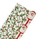 30" x 10' Holiday Reversible Metallic Wrapping Paper | Vintage Santa Plaques and Red/Green Holiday Scrolls