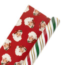 30" x 10' Holiday Reversible Metallic Wrapping Paper | Holiday Stripe and Vintage Santa Faces