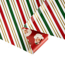 30" x 10' Holiday Reversible Metallic Wrapping Paper | Holiday Stripe and Vintage Santa Faces